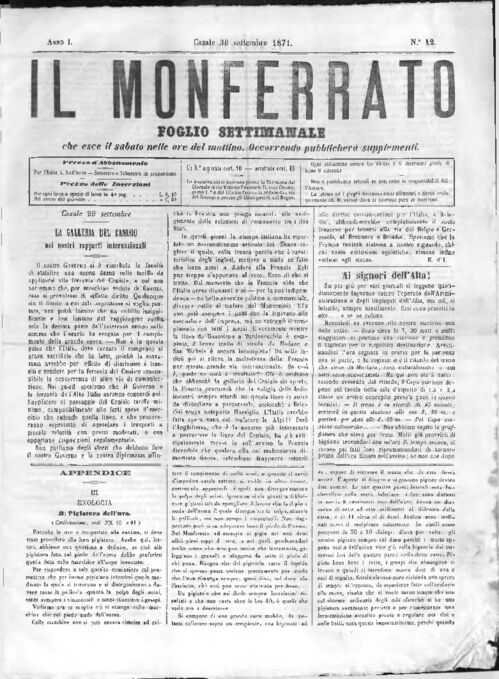 Il Monferrato - Edizione 12 del 30/09/1871